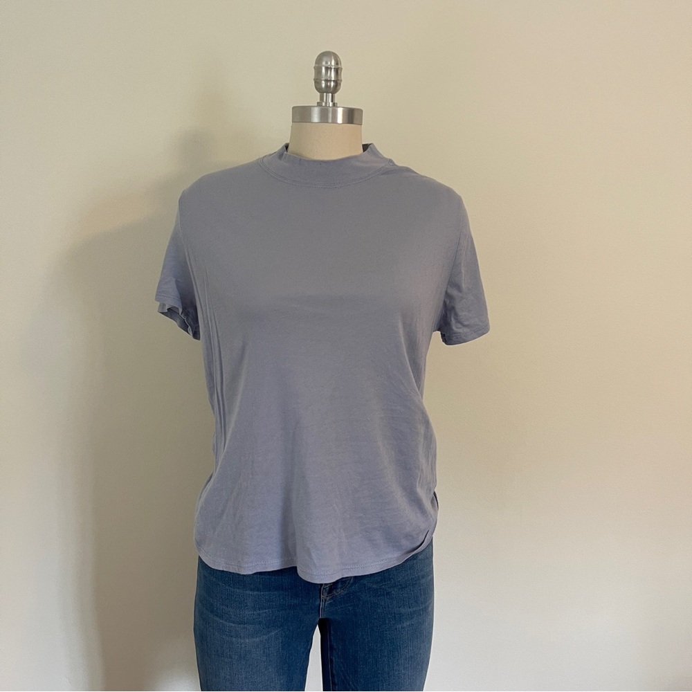 Something Navy Light Blue Mock Neck Tee